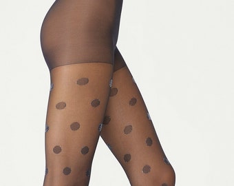 Black Shiny Polka Designer Tights