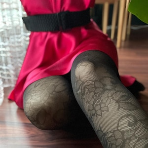 Black Flower Patterned Designer Tights