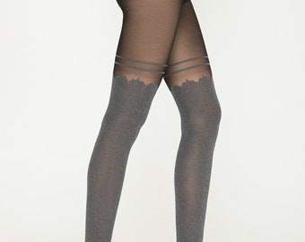Gray Waves Over the Knee Designer Tights