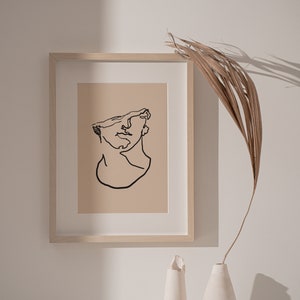 Aesthetic Wall Art Decor Fragmentary Colossal Head of A Youth Printable Minimalism Modern Art Chic Greek Statue Line Drawing for Livingroom