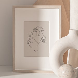 Arte de dibujo de una línea imprimible Una pareja besándose El poder del afecto Cartel Arte de la pared para el regalo de arte minimalista del día de San Valentín para el dormitorio