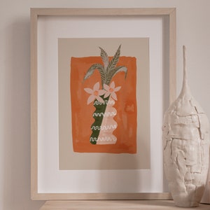 Abstracto imprimible arte de la pared Boho arte impresión jarrón botánico decoración flores vintage estético cartel naranja jarrón descarga digital para la entrada