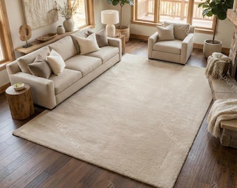 Hand-tufted wool area rugs custom size beige rug plain cream bedroom living room carpet