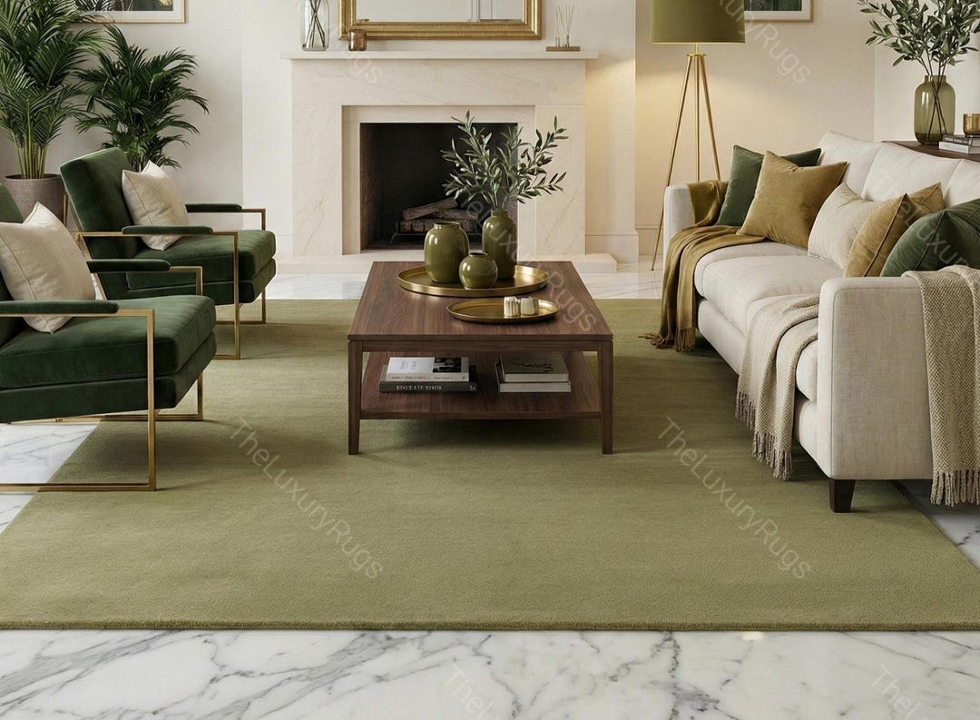 Olive Sage Green Wool Hand Tufted Rug Modern Homes, Soft Handmade Rugs ...