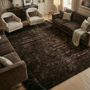 Title: Hand-tufted wool rug for living room, modern chocolate brown bedroom mats, custom size nordic rugs 100 knots