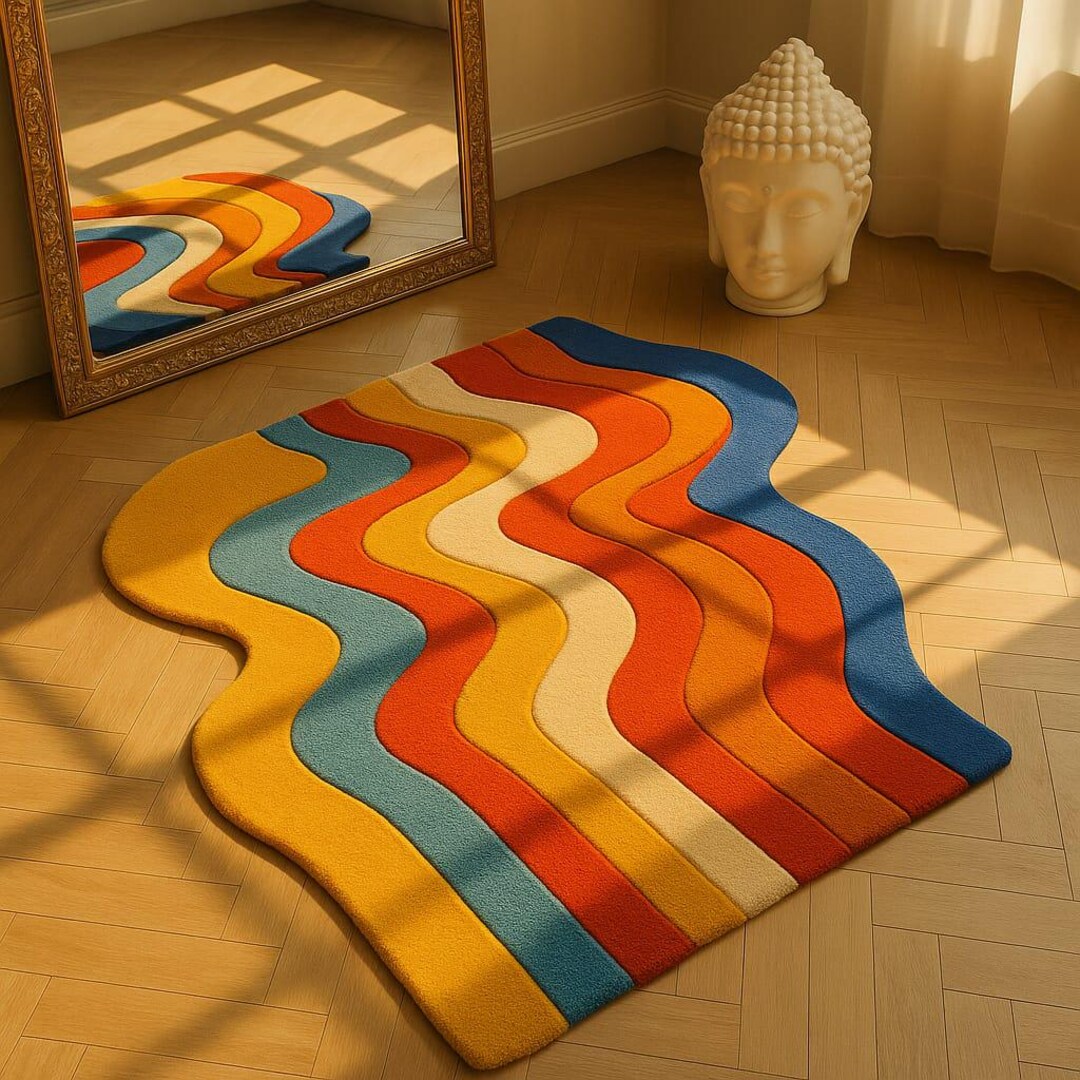 Multicolor Hand-tufted Wavy Wool Rug, Custom Size Personalised Gifts ...