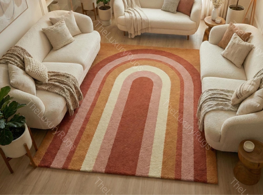 Wool Rainbow Rug Hand-tufted Wool Rainbow Arch Rug, Custom Size Boho Rugs, Style Living ...