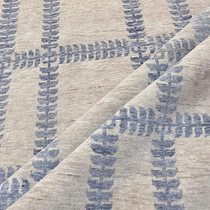 Modern Oushak Rug 8x10, 9x12, 10x14– Hand Knotted Light Blue Plaid Wool Rug, Neutral Turkish Area Carpet for Living Room, Bedroom Entryway