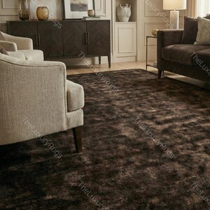 Title: Hand-tufted wool rug for living room, modern chocolate brown bedroom mats, custom size nordic rugs 100 knots