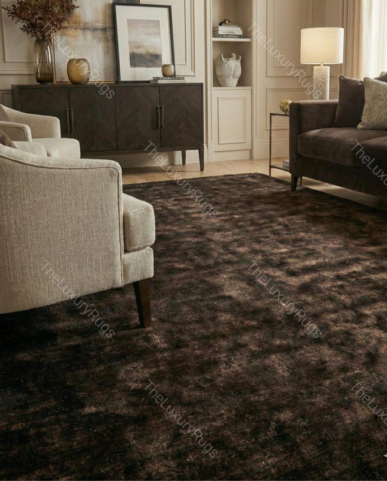 Title: Hand-tufted wool rug for living room, modern chocolate brown bedroom mats, custom size nordic rugs 100 knots
