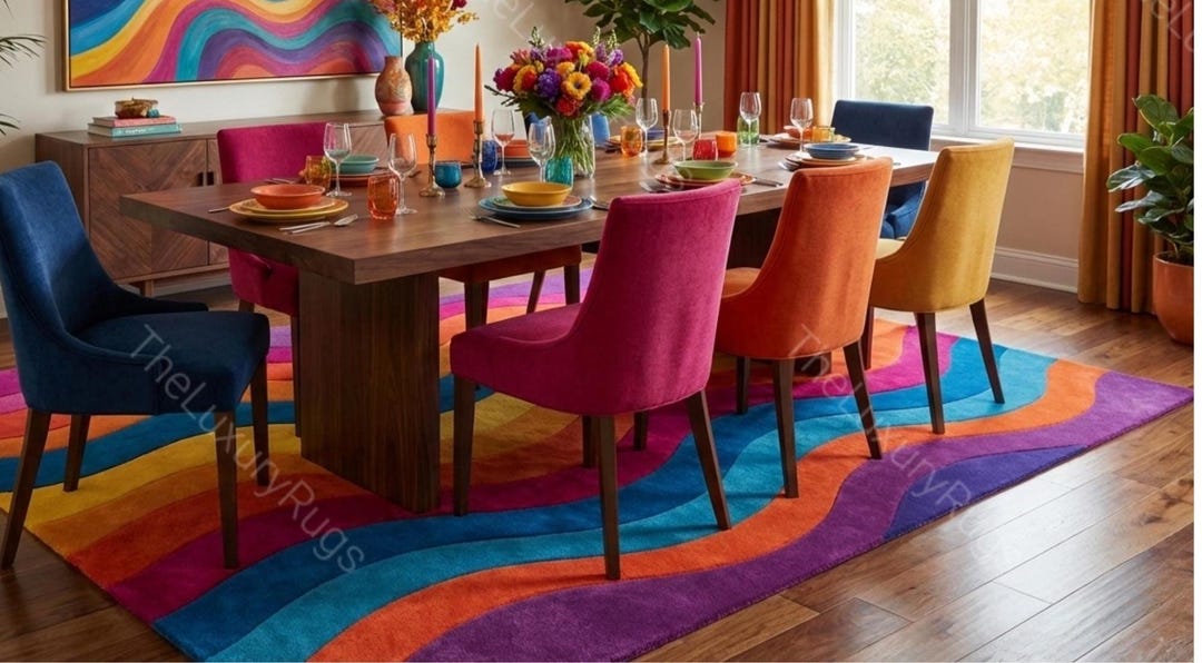 Wool Rainbow Rug Hand-tufted Wool Rainbow Waves Rugs, Custom Size Groovy Living Room Rug ...