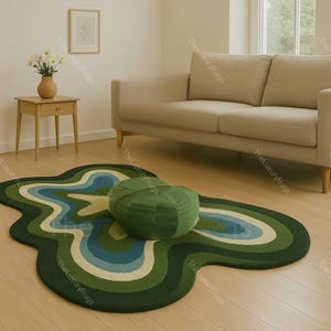 Green Wavy Tufted Rug – Irregular Shaped Modern Area Rug for Cozy Living Room or Meditation Space Wavy Shaped Rug