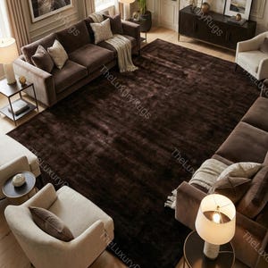 Title: Hand-tufted wool rug for living room, modern chocolate brown bedroom mats, custom size nordic rugs 100 knots
