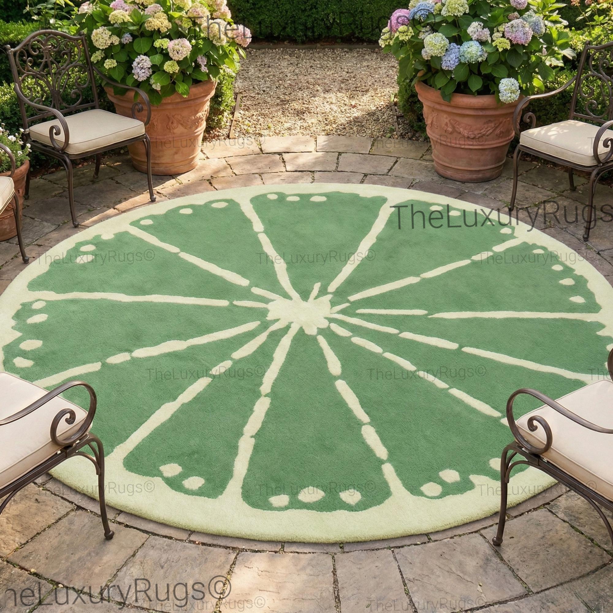 Slice Rugs Hand-tufted Wool Round Rug Kids Room, Green Lime Slice Rugs, Custom ...