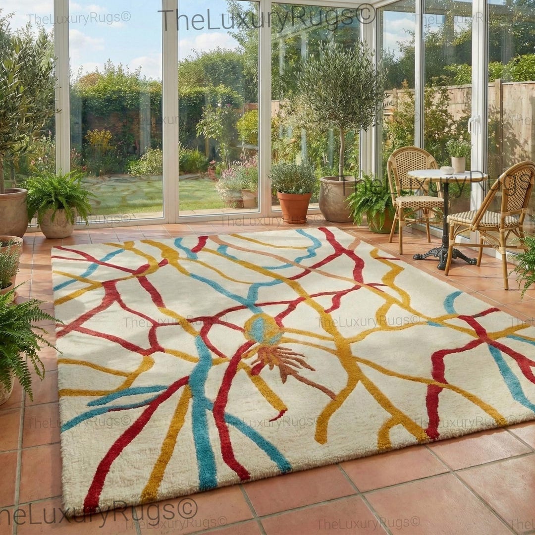 Hand-tufted Wool Abstract Rug Modern Colorful Branching Rugs Custom ...
