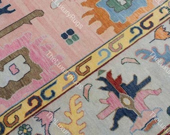 Pink Oushak Rug | Hand-Knotted Turkish Wool Carpet Handmade Living Room Rugs Runner 4x6