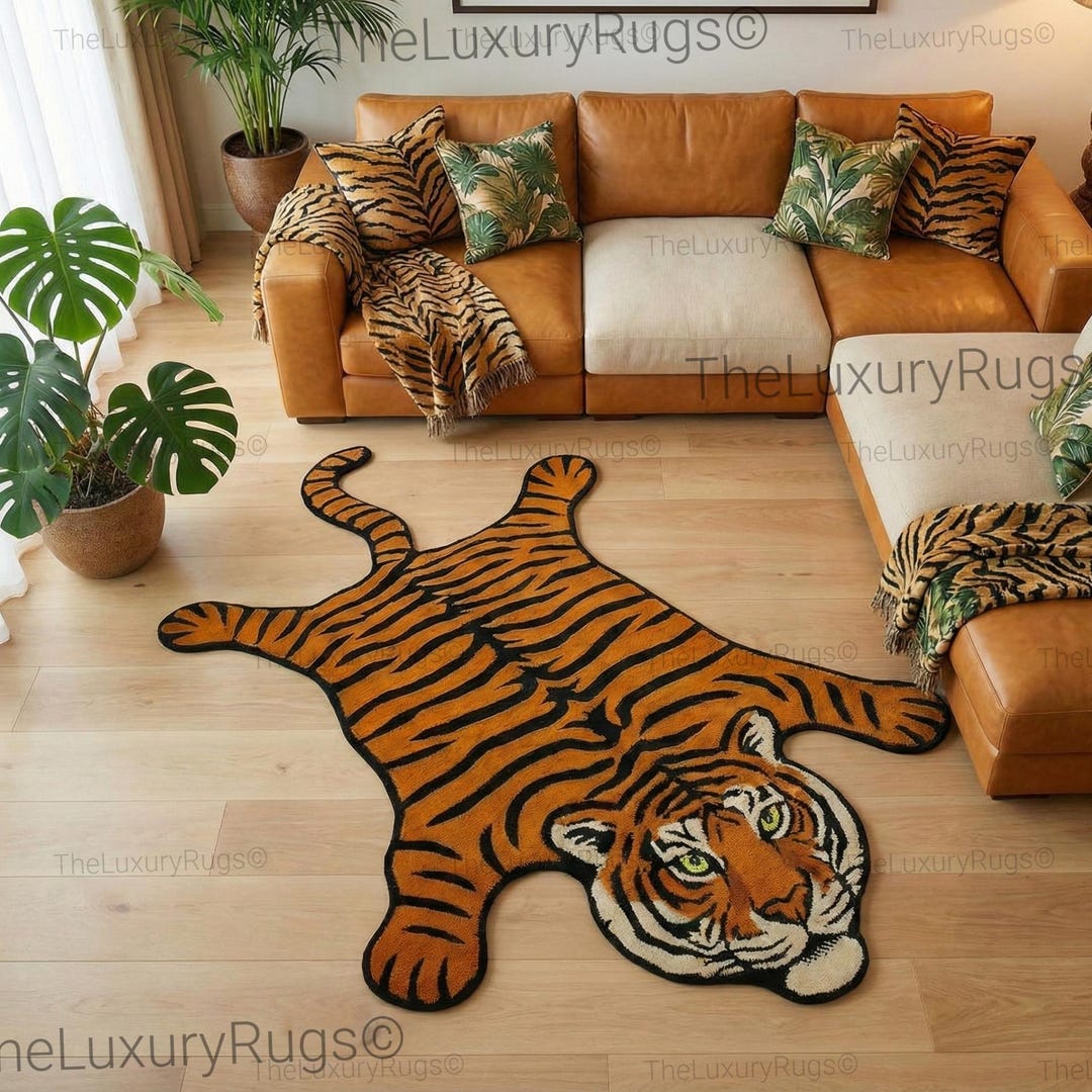 Tiger Shape Rug Hand-tufted Wool Tiger Shape Rug Custom Size Animal Print Living Room ...