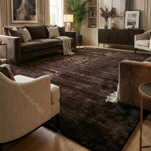 Title: Hand-tufted wool rug for living room, modern chocolate brown bedroom mats, custom size nordic rugs 100 knots