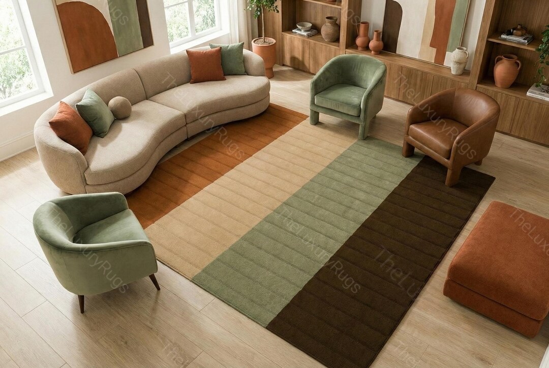 Hand-tufted Wool Color Block Rug, Custom Size Striped Rugs, Living Room ...