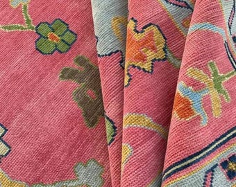 Hand-Knotted Wool Oushak Rug – Pink Turkish Style, Boho Oriental Carpet Antique Pink Area Rugs