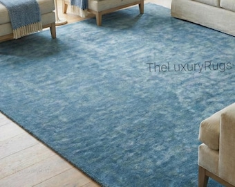 Hand-tufted wool Area Rug Blue Living Room Modern Bedroom Customize Carpet Soft Pile Decor