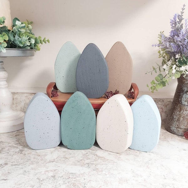 Large Speckled Eggs -earth tones. Country Farmhouse. Rustic spring, Easter decor. Freestanding wooden eggs. Handcrafted. Whole set of 7!