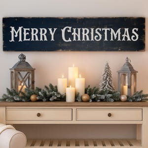 Rustic Antique style Merry Christmas wood sign. Indoor or outdoor winter decorations perfect for the entryway, living room & porch decor 46&quot;