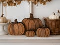 Reclaimed wood pumpkins freestanding for tiered tray decor, shelf display, tabletop decorations & more. Rustic Fall Decor. Weathered wood.