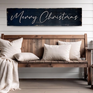 Rustic Antique style Merry Christmas wood sign. Indoor or outdoor winter decorations perfect for the entryway, living room & porch decor 46&quot;