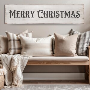 Rustic Antique style Merry Christmas wood sign. Indoor or outdoor winter decorations perfect for the entryway, living room & porch decor 46&quot;