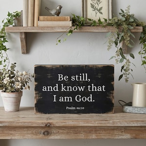 Custom Bible Verse Freestanding Wooden Sign. Handcrafted from solid wood. Christian Farmhouse Table Centerpiece & Rustic Shelf Decor.