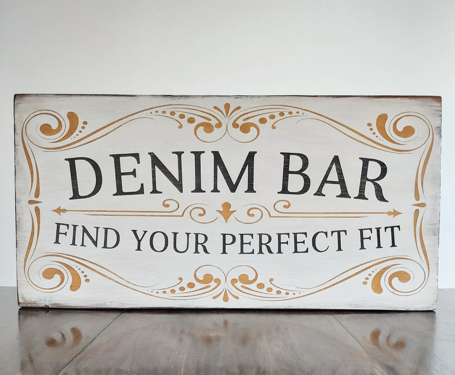 Denim Sign Antique Style Denim Bar Display Sign for Jean Pants and Denim Jackets ...
