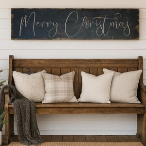 Rustic Antique style Merry Christmas wood sign. Indoor or outdoor winter decorations perfect for the entryway, living room & porch decor 46&quot;