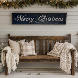Rustic Antique style Merry Christmas wood sign. Indoor or outdoor winter decorations perfect for the entryway, living room & porch decor 46&quot;
