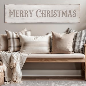 Rustic Antique style Merry Christmas wood sign. Indoor or outdoor winter decorations perfect for the entryway, living room & porch decor 46&quot;