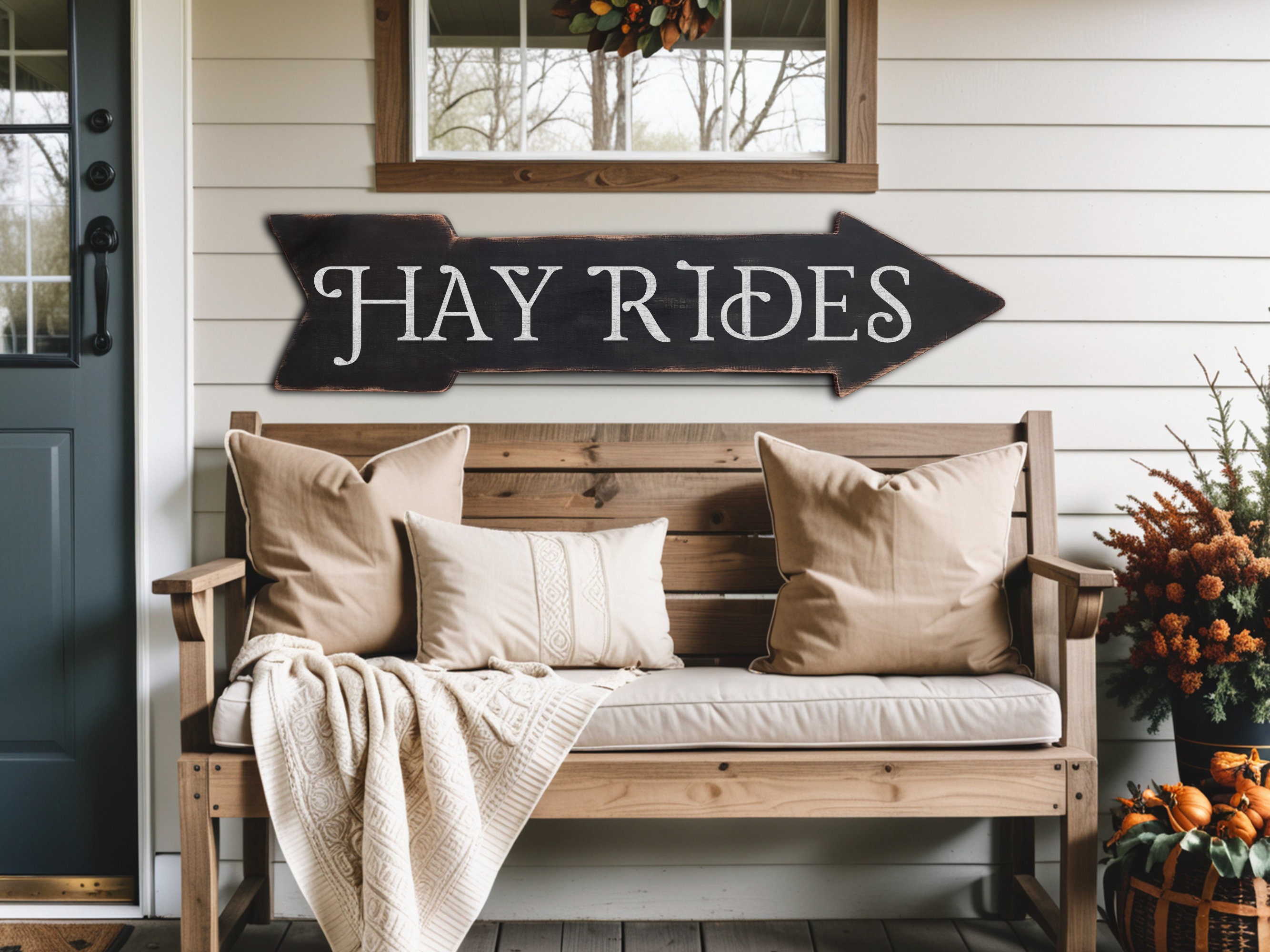 Hay Rides Sign Large Wooden Arrow Shaped Hay Rides Sign With Vintage Aesthetic ...