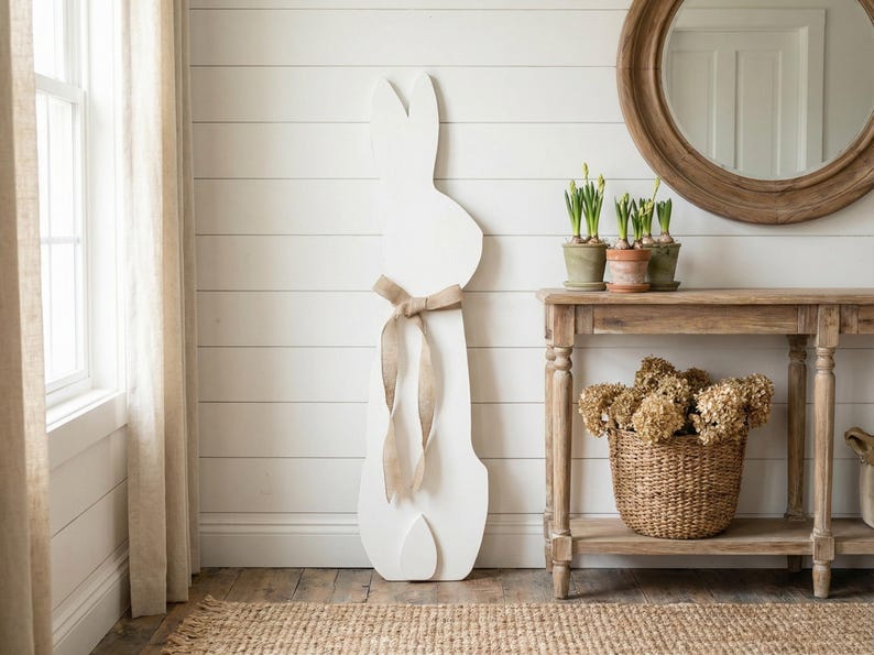 Large White Porch Leaner Rabbit Handcrafted From Solid Wood. Outdoor or ...