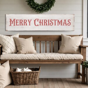 Rustic Antique style Merry Christmas wood sign. Indoor or outdoor winter decorations perfect for the entryway, living room & porch decor 46&quot;