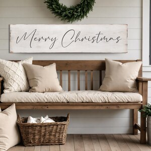 Rustic Antique style Merry Christmas wood sign. Indoor or outdoor winter decorations perfect for the entryway, living room & porch decor 46&quot;