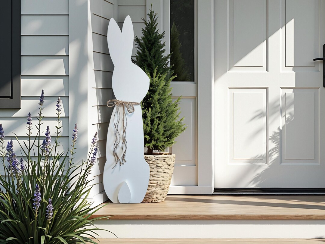 Large White Porch Leaner Rabbit Handcrafted From Solid Wood. Outdoor ...