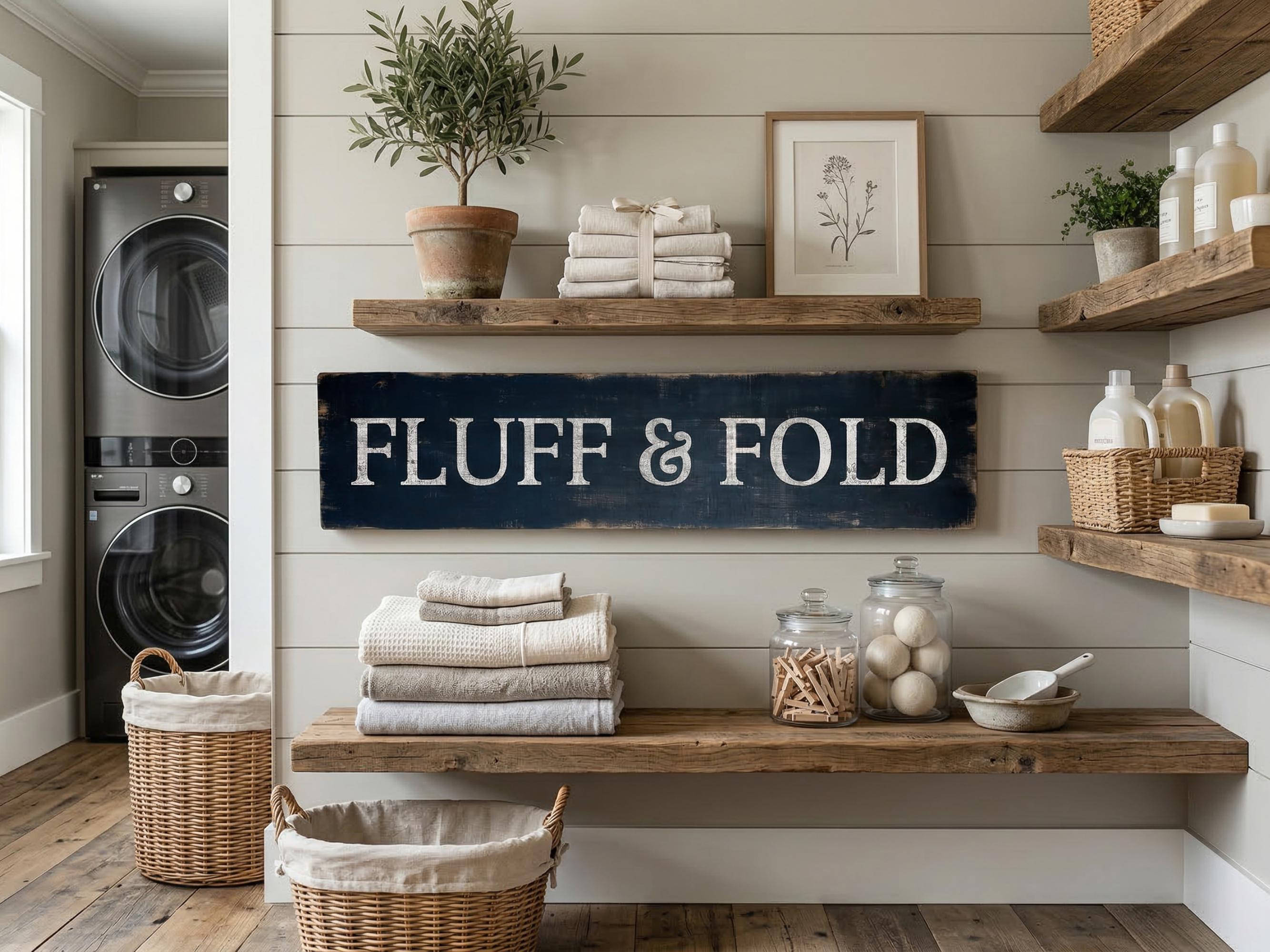 Fluff Sign Large Antique Style Fluff & Fold Sign. Rustic Laundry Room Decor. Solid ...