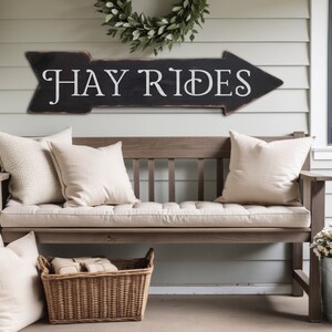 Hay Rides Sign Large Wooden Arrow Shaped Hay Rides Sign With Vintage Aesthetic ...