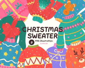 Christmas Sweater Clipart, Ugly Sweater Png, Winter Holiday Clothing, Whimsical Xmas Digital Download