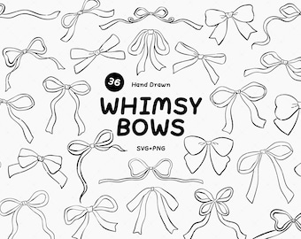 Hand Drawn Bow Clipart SVG PNG Bundle, Ribbon Clipart, Cute Doodle Bows, Coquette Bow Elements
