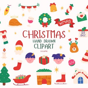 Niedliche Weihnachts Clipart, Hand gezeichnete Feiertage SVG, Weihnachts Illustrationen, digitaler Download