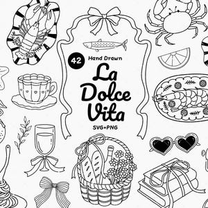 Clipart de La Dolce Vita, ilustración italiana dibujada a mano, descarga digital SVG PNG