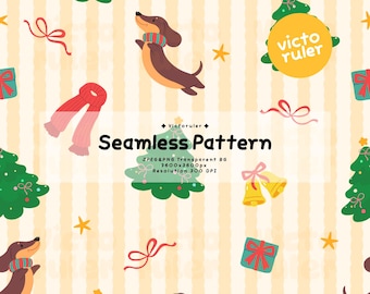 Christmas Dachshund Seamless Pattern PNG, Cute Wiener Dog Digital Paper, Christmas Dog Pattern, Holiday Wrapping Paper, Cute Xmas Background