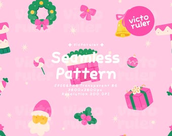 Pink Christmas Seamless Pattern, PNG, Preppy, Vibrant (Digital Download)