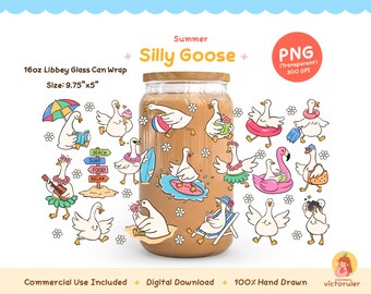 Opakowanie na puszki z motywem gęsi w stylu Silly Goose w formacie PNG, opakowanie na kubki Libbey o pojemności 16 uncji, kliparty z gęsiami w stylu Summer Goose, zabawna gęś, słodka ilustracja gęsi w formie sublimacji