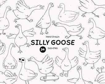 Hand Drawn Silly Goose Clipart SVG PNG | Cute Goose Illustration | Funny Goose Drawing | Digital Download
